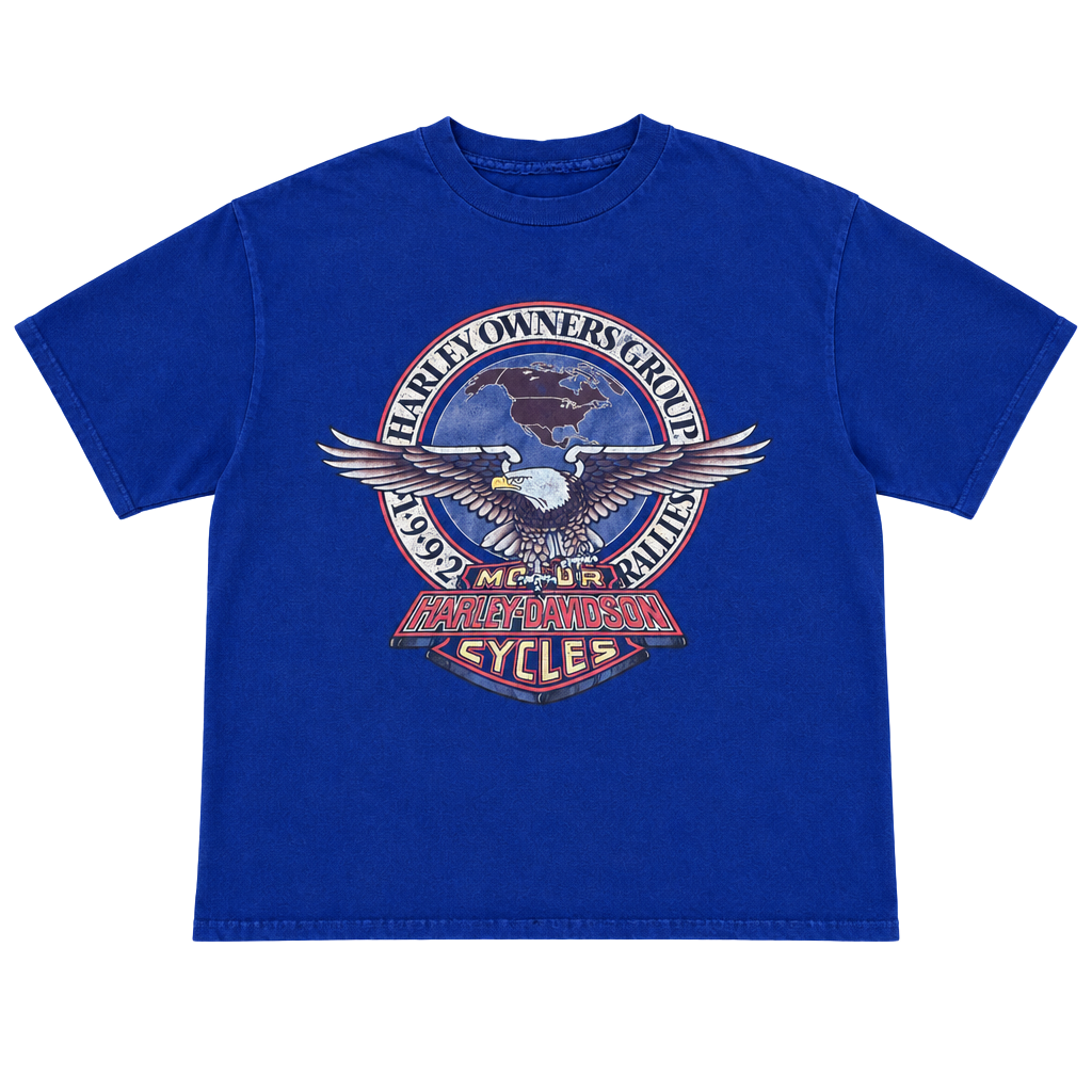 Vintage 1992 Harley Davidson Shirt Large Cropped Hanes Beefy T Reno Nevada Blue 1