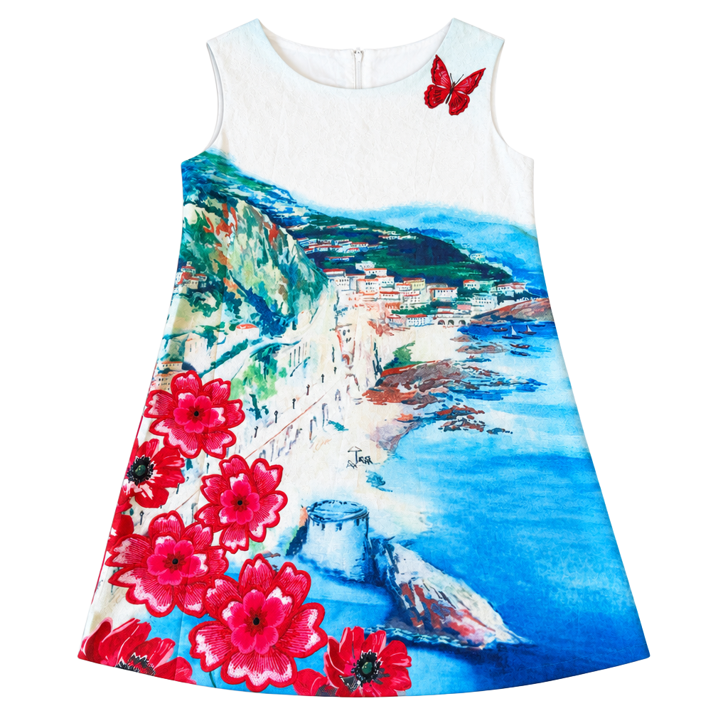 Kinloch Anderson Girls Dress White Mediterranean Coastal Scenic Butterfly 11 1