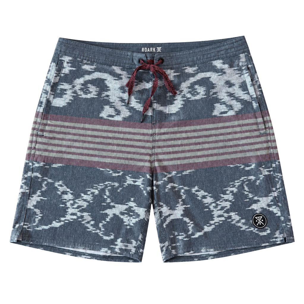 Roark Chiller Series Ikat Boardshorts Swim Trunks Men Size 30 Grey Burgundy 17 1