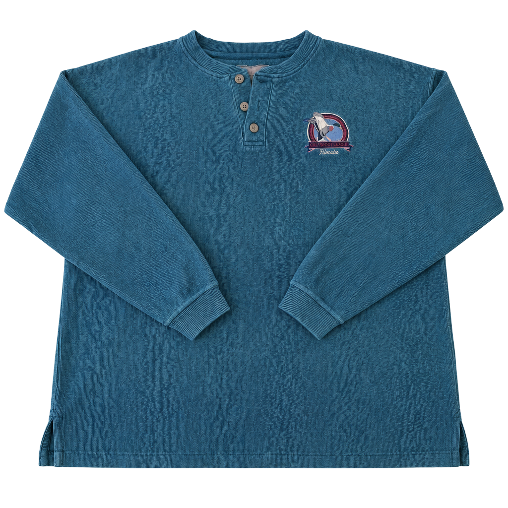 Vintage Cheyenne River Henley Sweatshirt Mens L Teal Chincoteague Island Duck 1