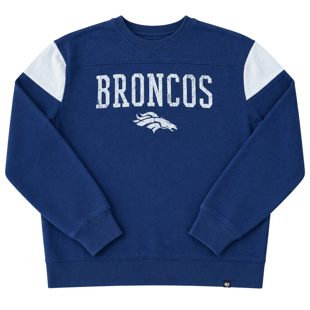 47 Brand Denver Broncos Groundbreaker Onset Crewneck Sweatshirt Men L Blue White 1