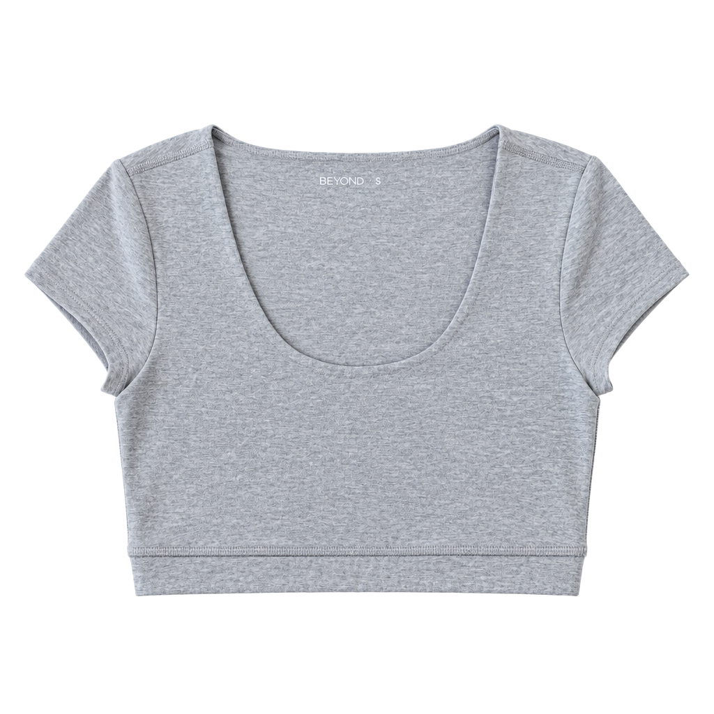 Beyond Yoga Spacedye Move It Cropped Tee Shirt Sports Bra Heather Oatmeal Small 1