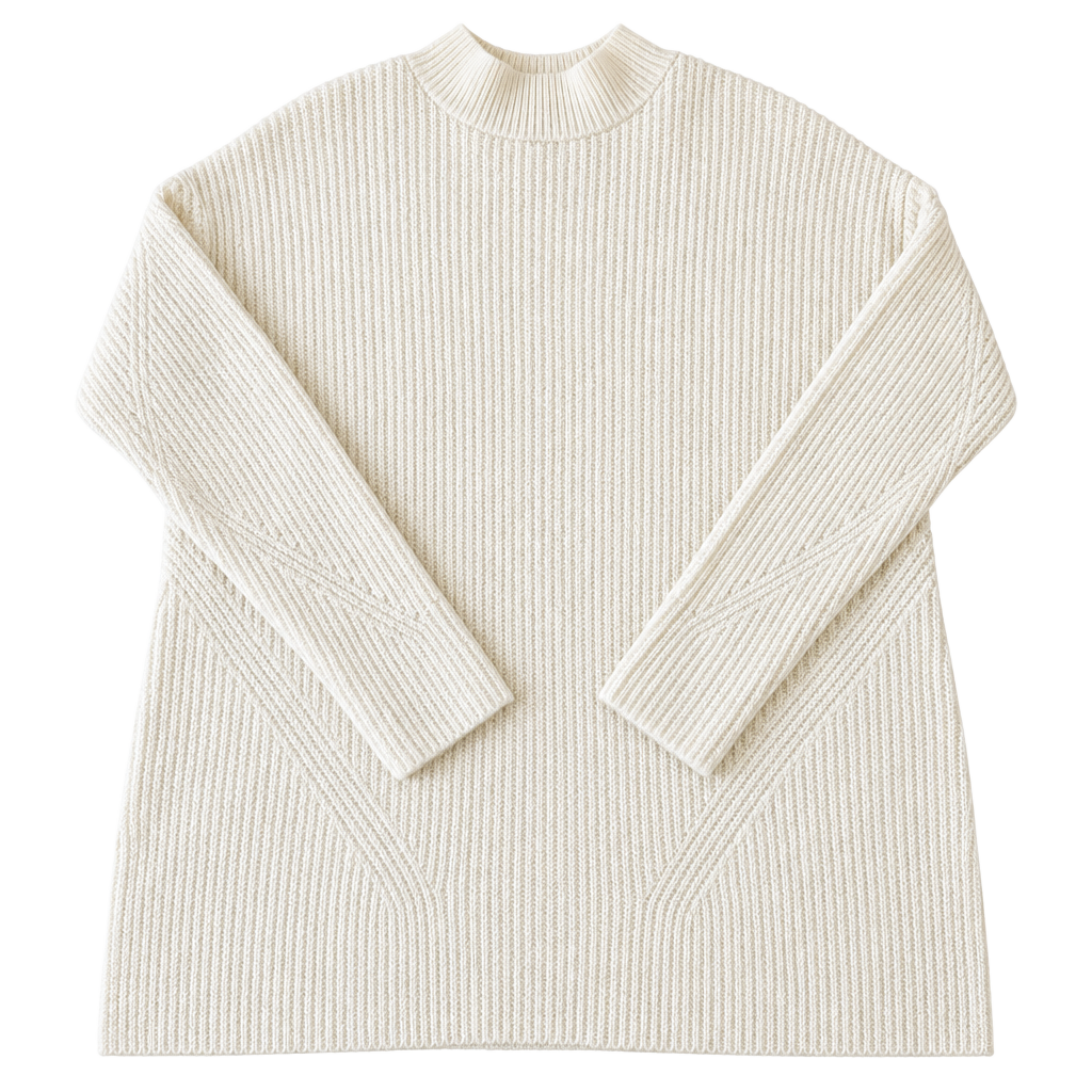 Old Navy Sweater Womens L Large Cream White Ribbed Knit Cozy Mock Neck Slit 1