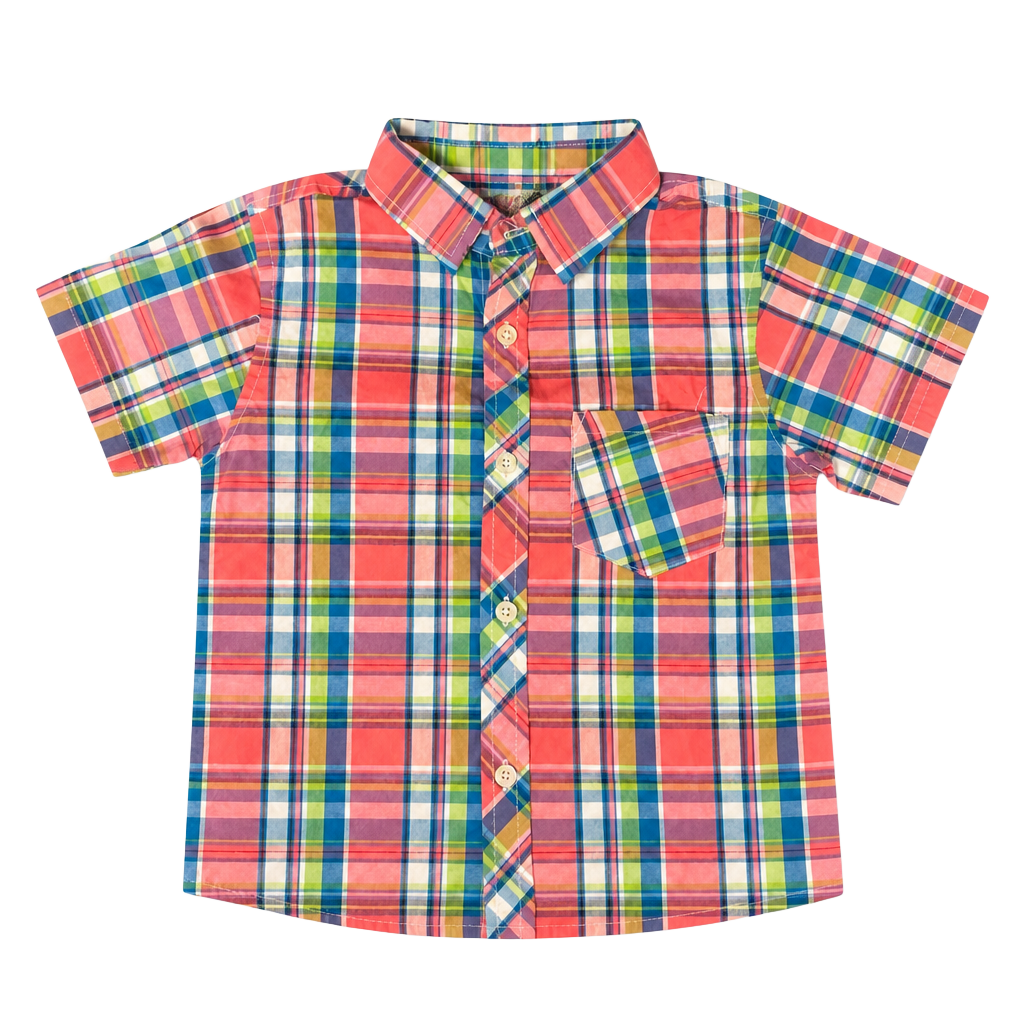 Quad Seven Boys Short Sleeve Plaid Button Down Shirt Size 4 Multi Color 1