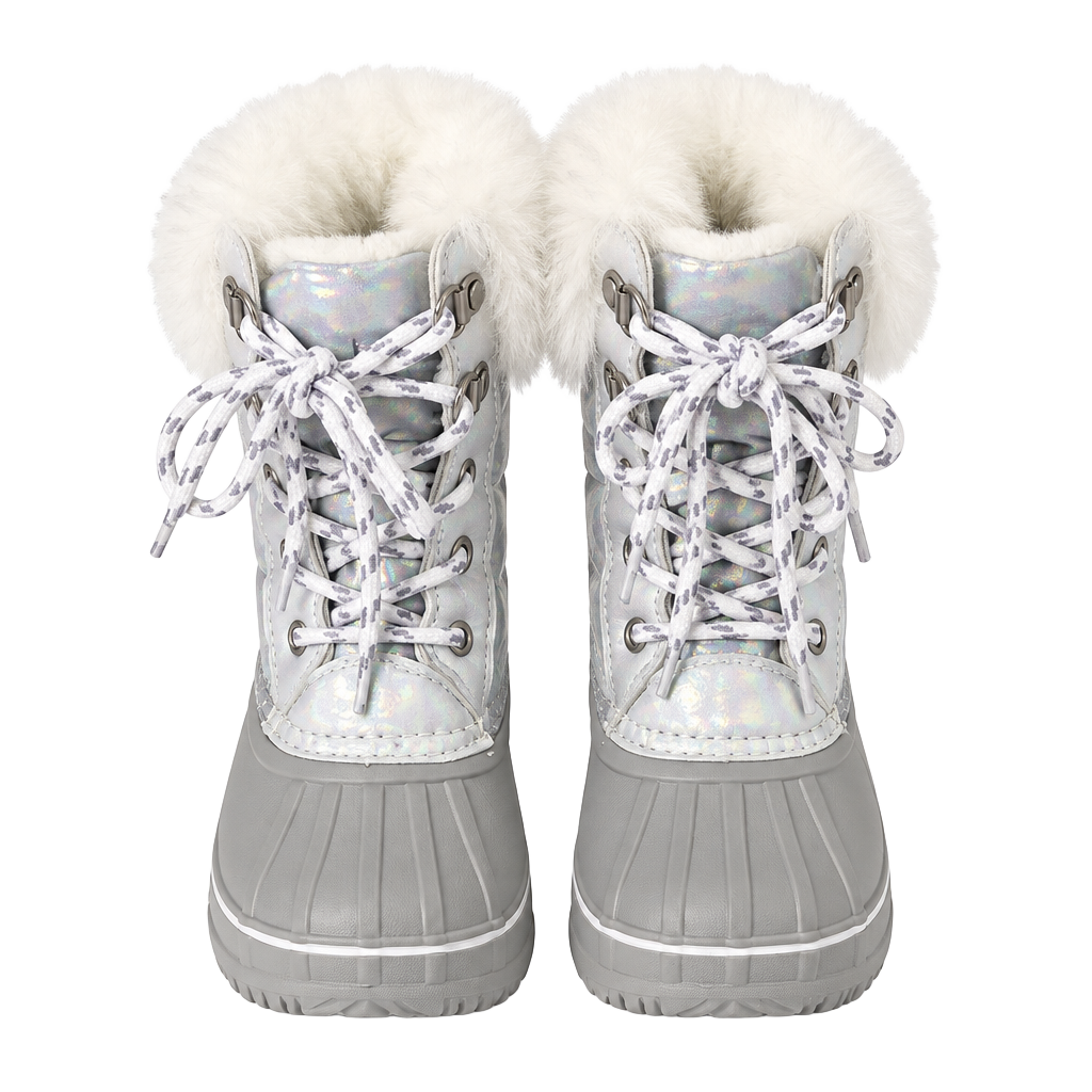 London Fog Icelyn Snow Boots Silver White Faux Fur 1