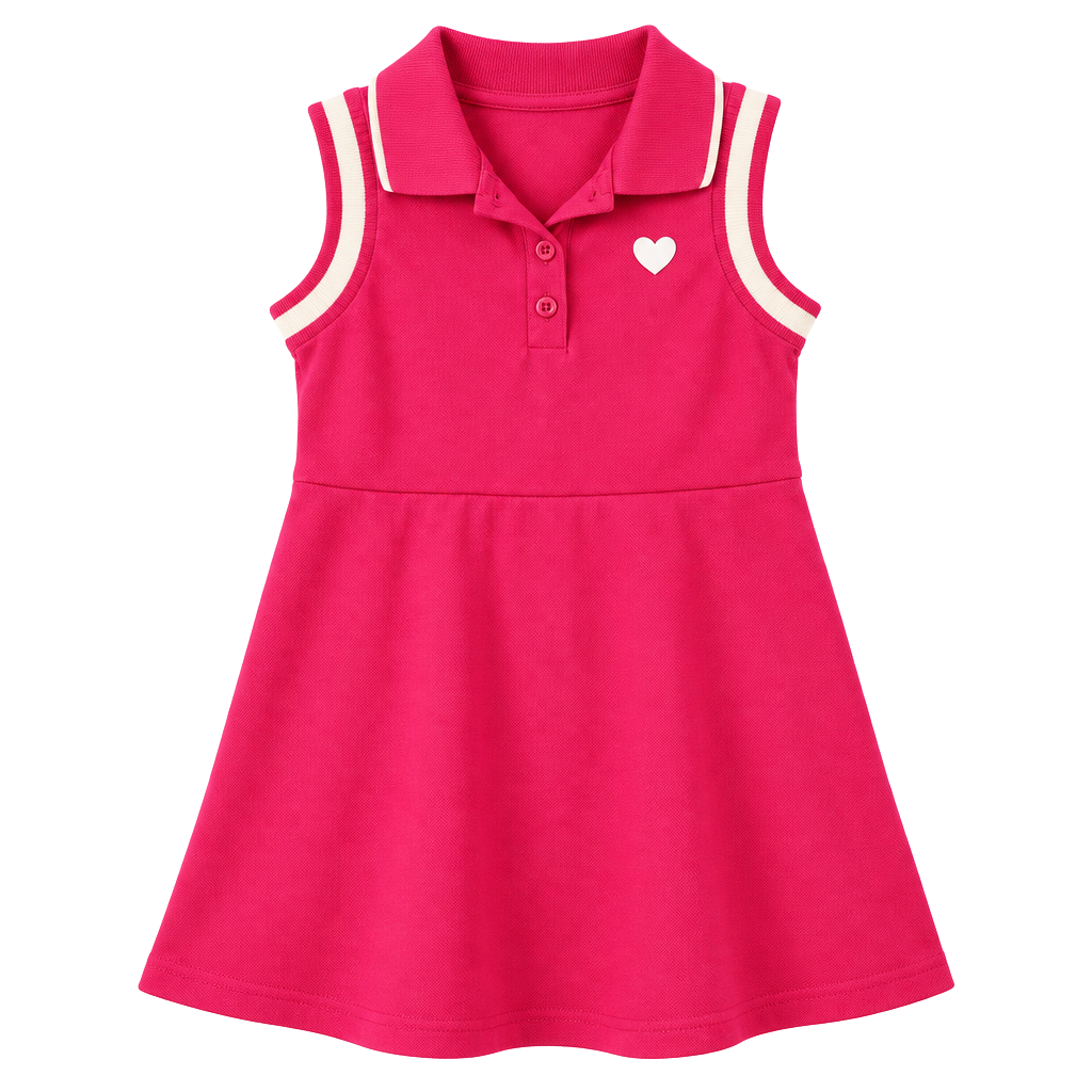 SHEIN Girls Sleeveless Polo Dress Size 5Y Pink Heart Tennis Golf 1