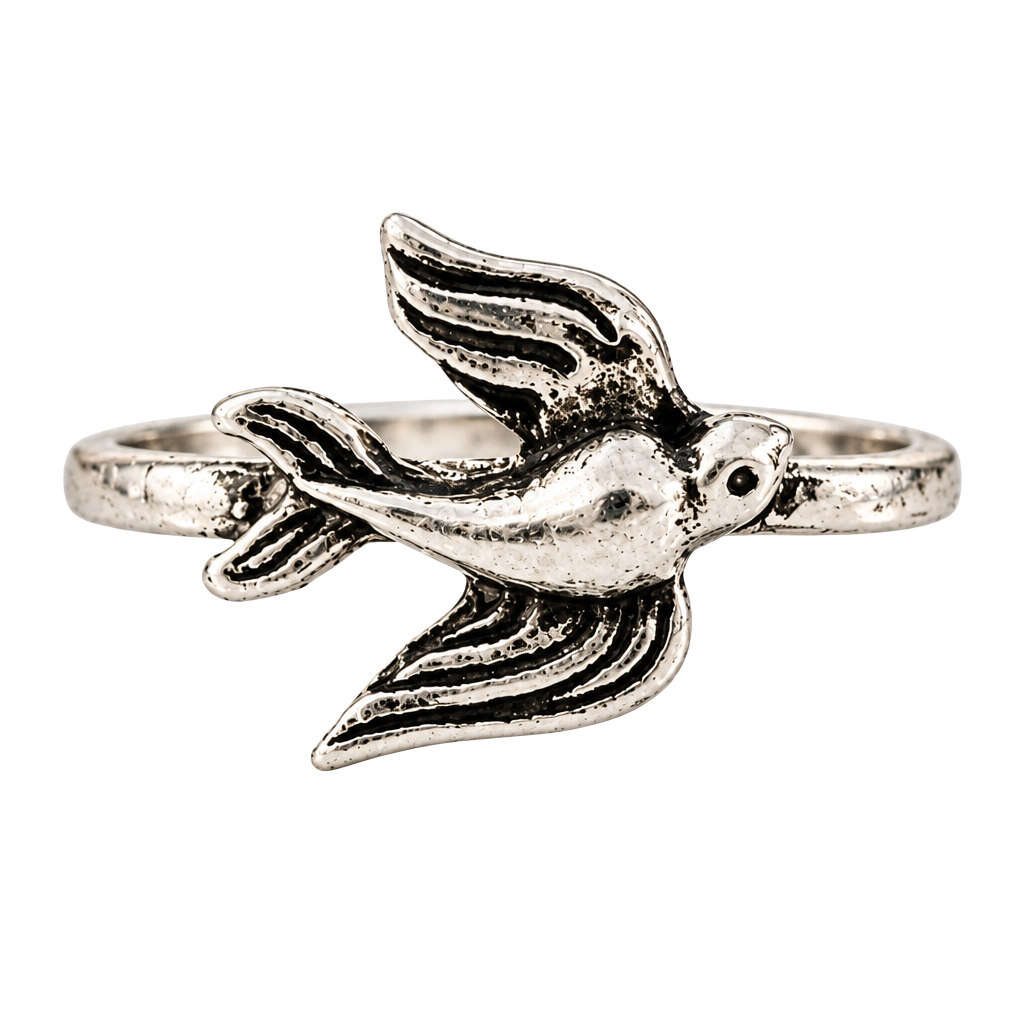 Oxidized Silver Flying Sparrow Bird Ring Band Ring Size 7 1