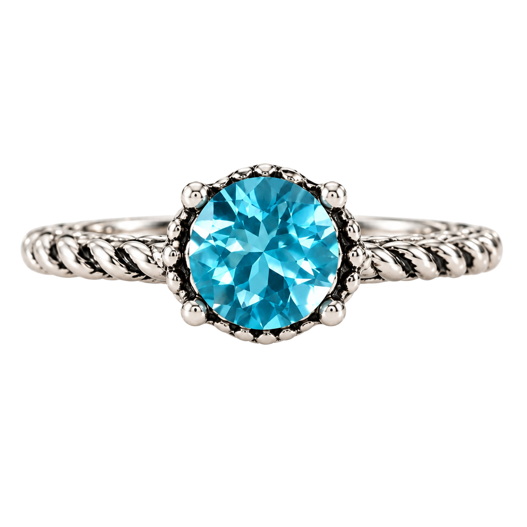 Silver -Tones Stackable Expressions Blue Topaz Round Ring Size 5 1