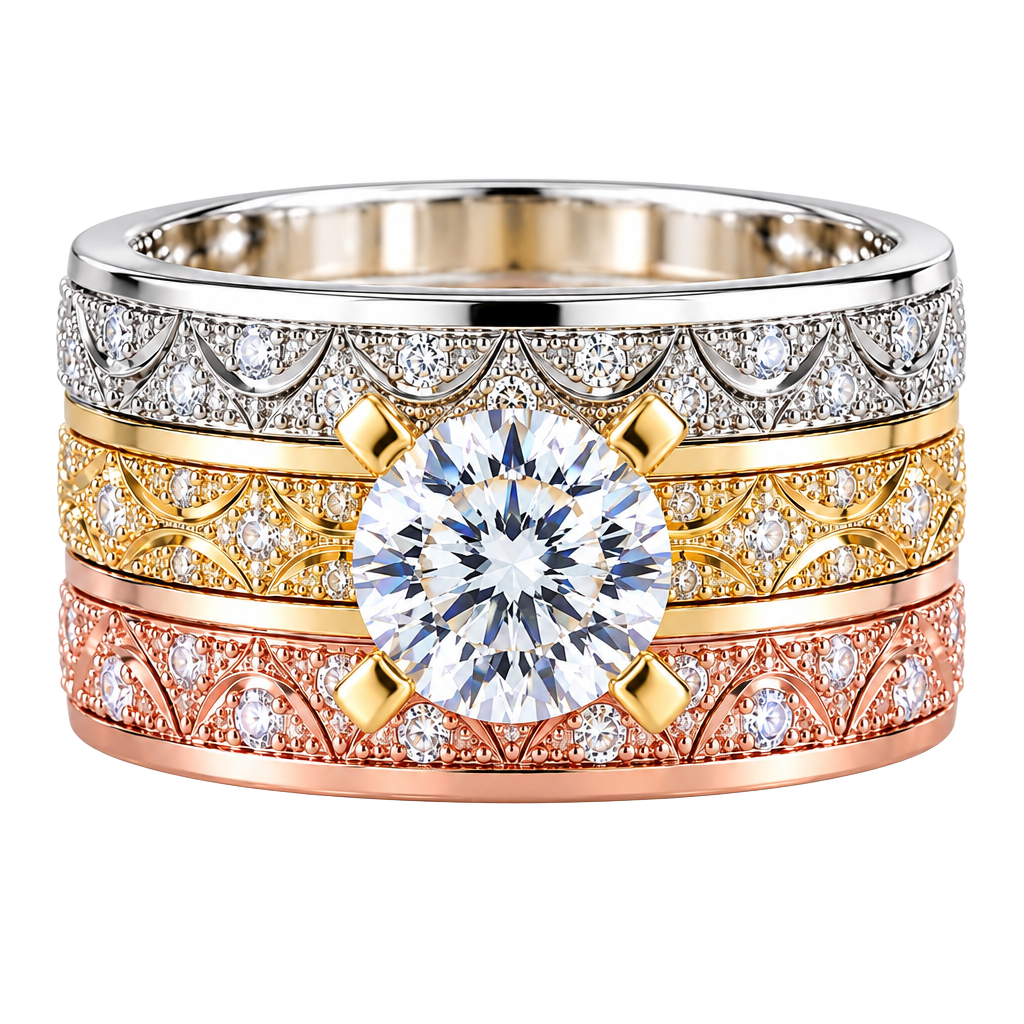 Stunning 3-Tone Vintage-Inspired CZ Statement Ring 1