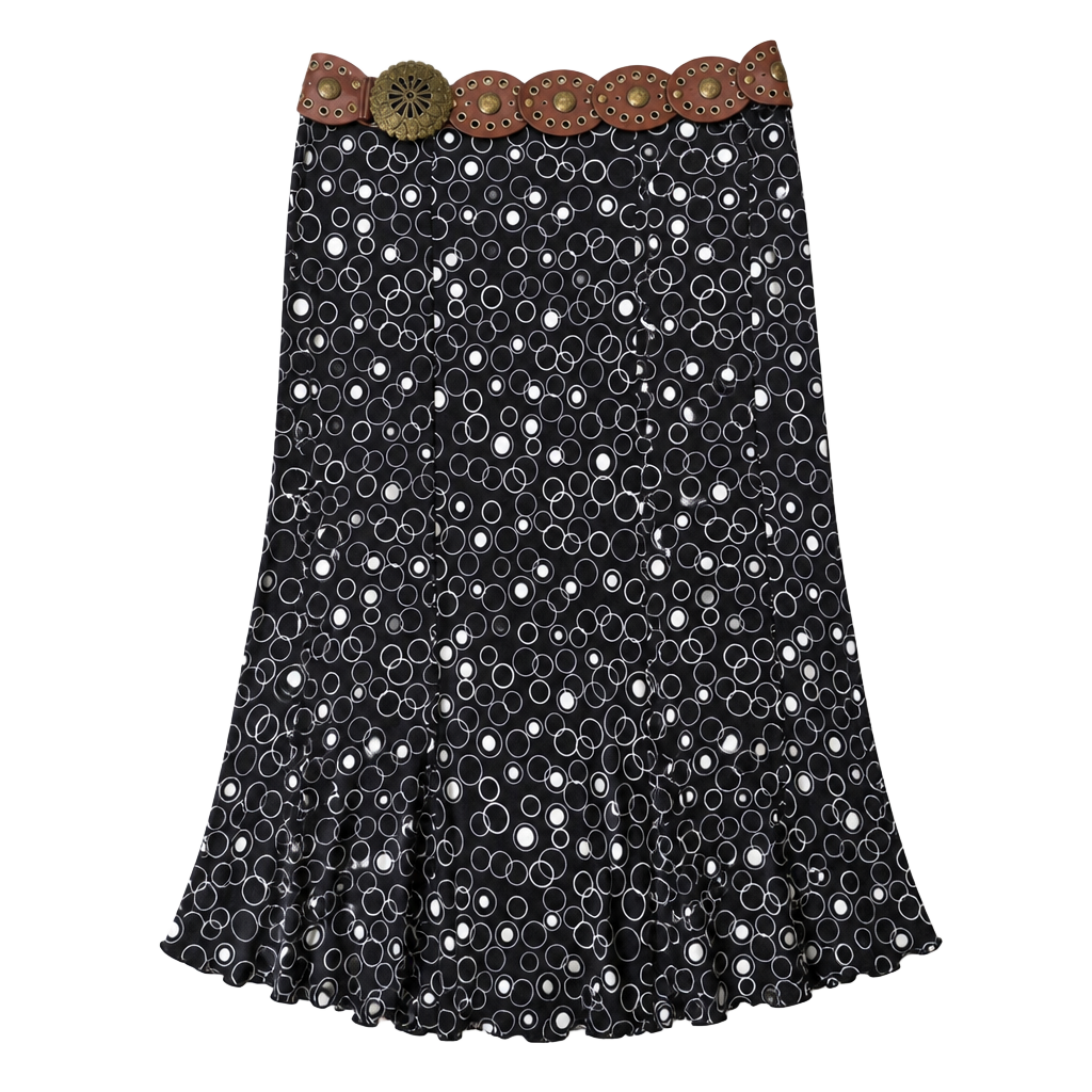 Briggs New York Women's Black and White Geometric Circle Print Maxi Skirt 1
