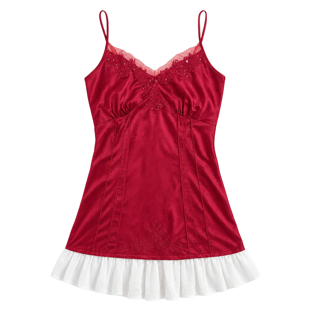 Y2K Fairycore Satin Red Cami Slip Top 1