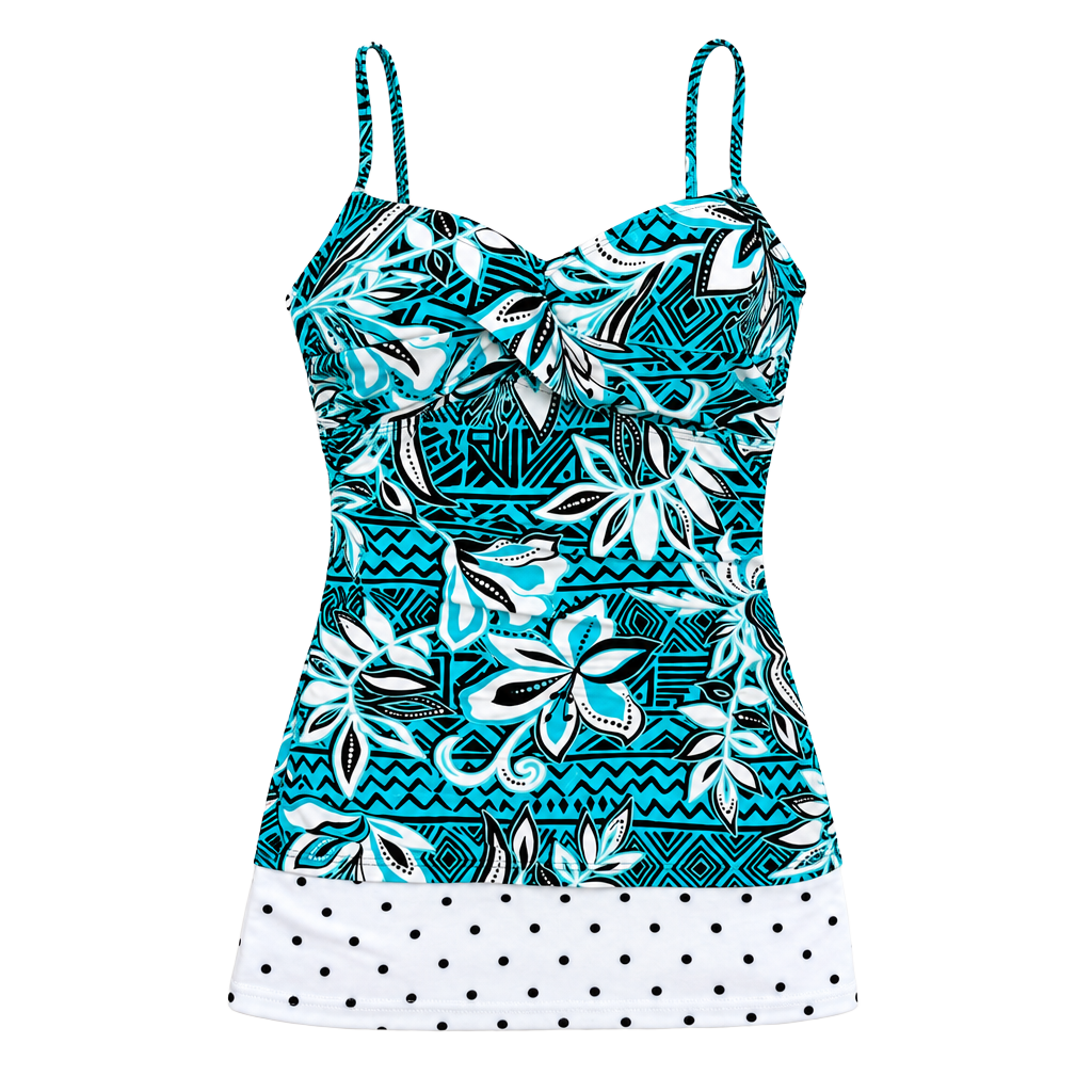 Y2K Floral Pattern Twist-Front Tankini Swim Top 1