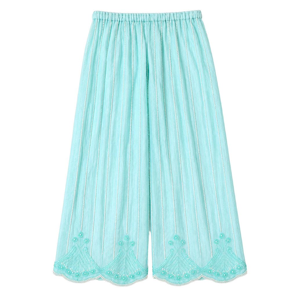 Vintage Silk Mint Green Beaded Maxi Skirt 1