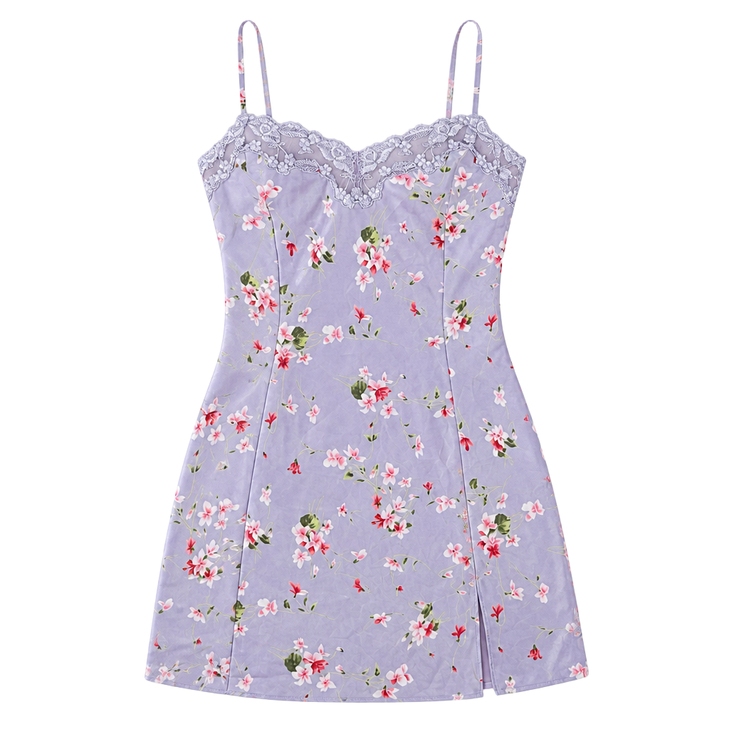 Y2K Victoria's Secret Floral Satin Lace Trim Mini Slip Dress 1