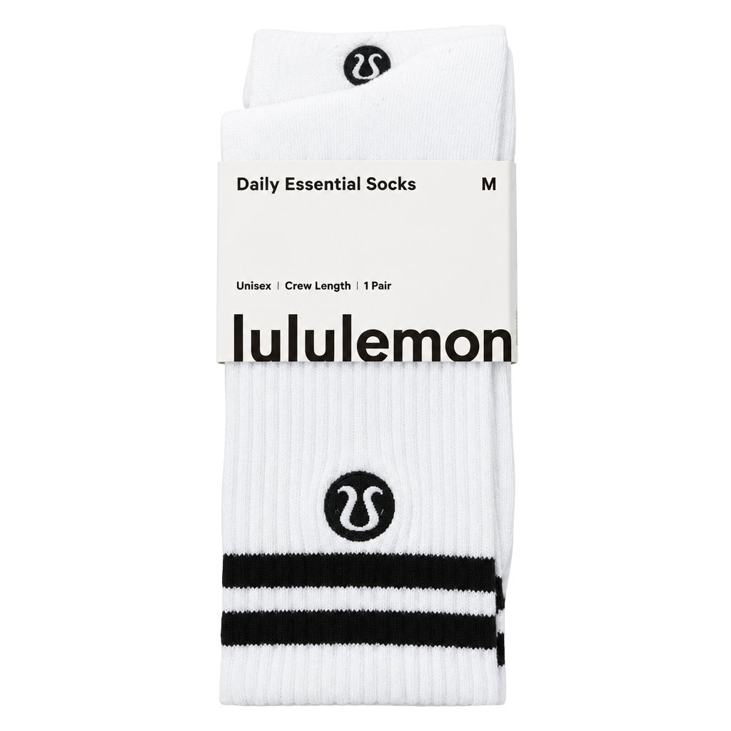 Lululemon Daily Essential Crew Socks Size M White Black Stripe 1