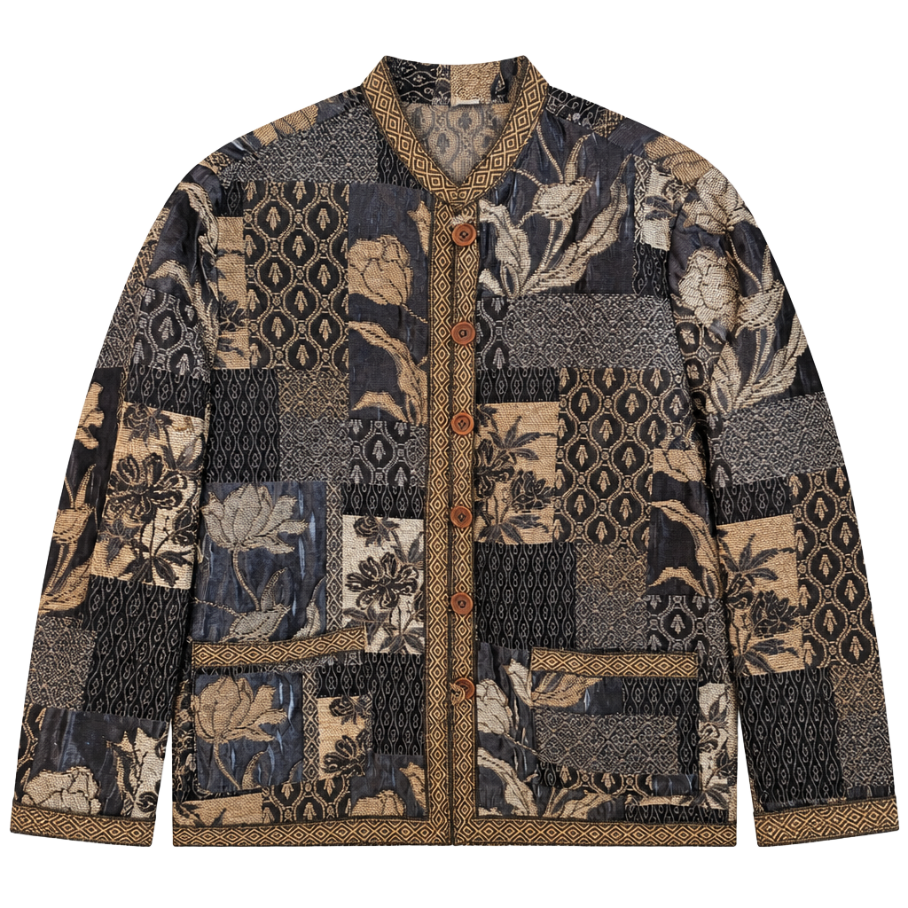 Vintage 90s Tudor Court Haband Tapestry Patchwork Floral Jacket L 1