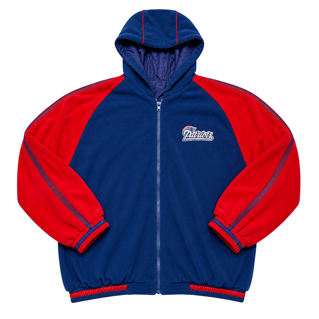 Vintage 90s New England Patriots Reversible Jacket XL NFL Red Blue Hooded 1