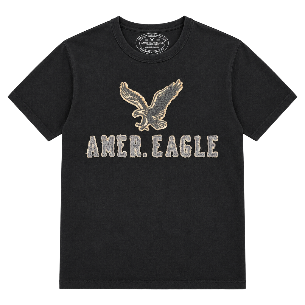 American Eagle Long Sleeve T-Shirt XL Black Athletic Fit Logo Graphic 1