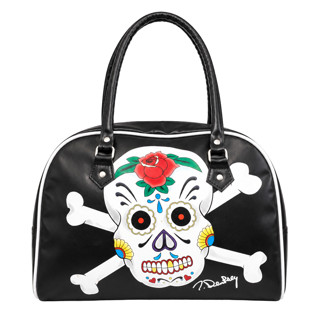 J. Dempsey Sugar Skull & Rose Pattern Bowler Handbag 1