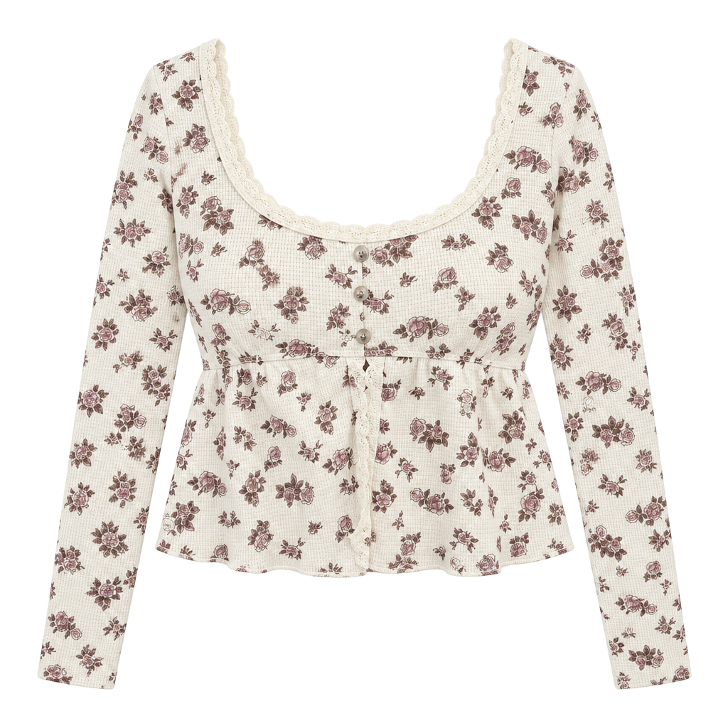 Kirious LA Floral Waffle Knit Top Size S Long Sleeve 1