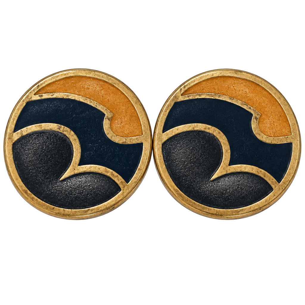 Vintage Enamel Earrings Blue Orange Gold Tone 1