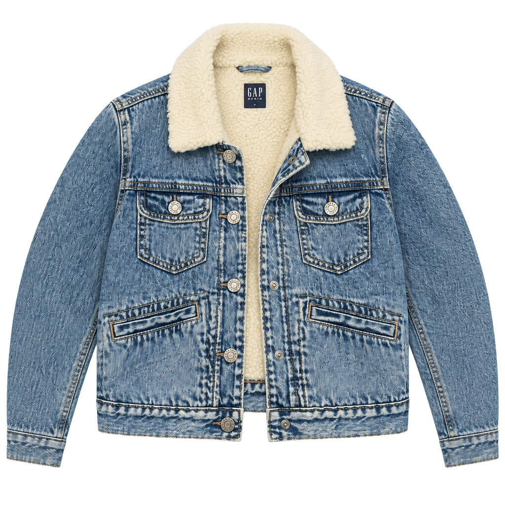 Gap Denim Sherpa Lined Jacket Size M Blue Acid Wash 1
