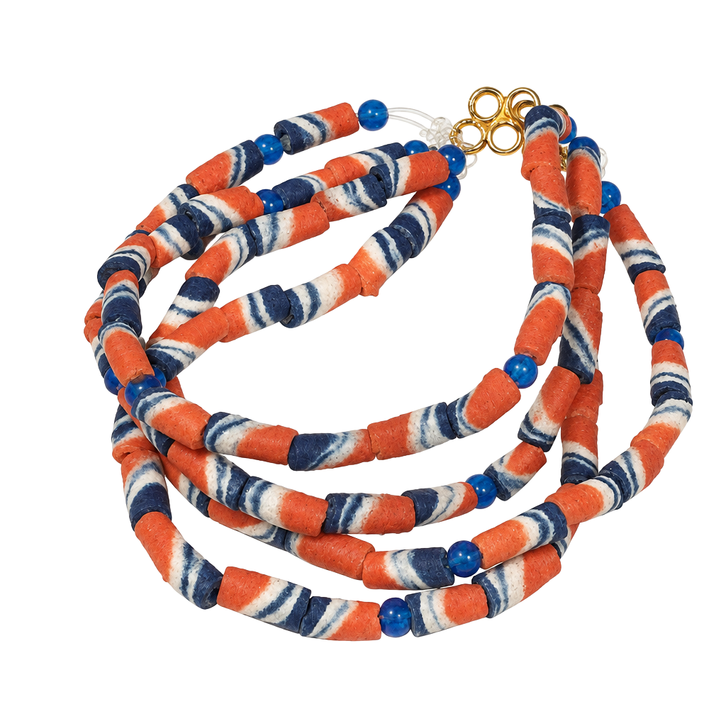 Red White And Blue Ghanaian Krobo recycled powder glass beads Bracelet 1