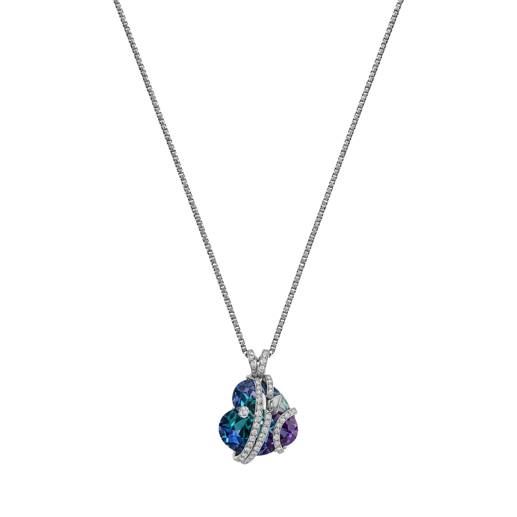 Crystal Purple Heart Pendant Rhinestone Butterfly Necklace Silver 1