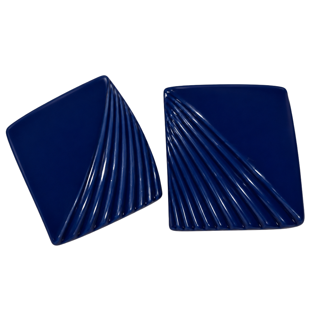 Vintage Blue Fluted Square Post Earrings 1