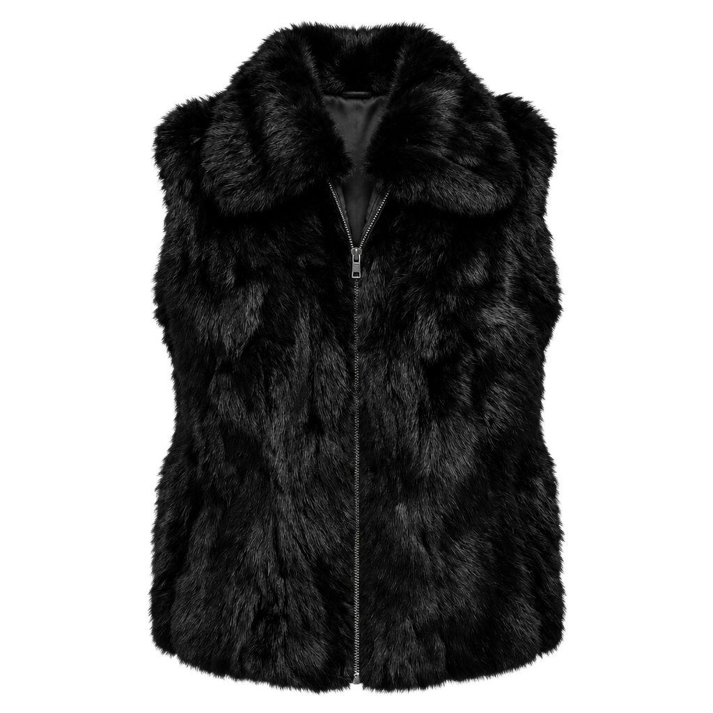 Surell Real Fur Vest Size S/M Black Rabbit Zip Up Collar 1