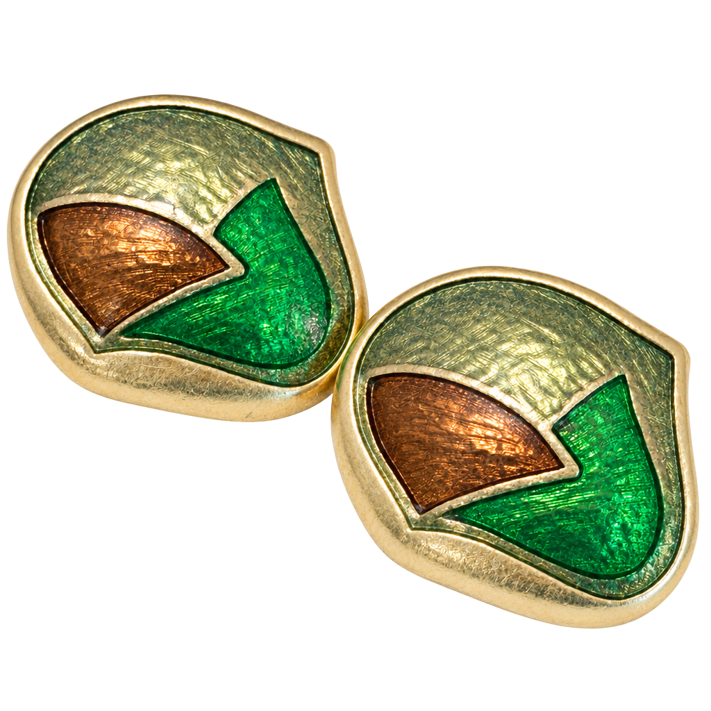 Vintage Enamel Geometric Statement Earrings Green Gold 1