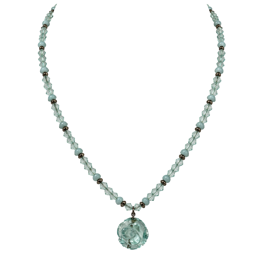 Handmade Blue Crystal Beaded Flower Pendant Necklace 1