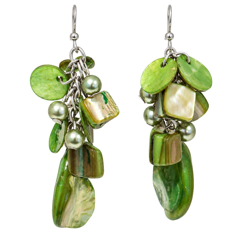 Green Shell Pearl Cluster Dangle Earrings 1