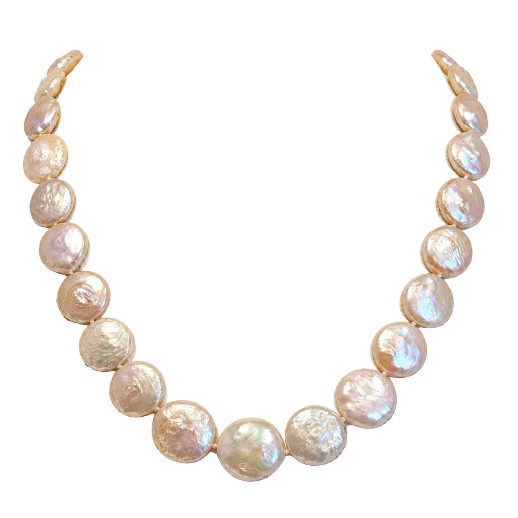 Freshwater Coin Pearl Necklace Pink Pearl 1