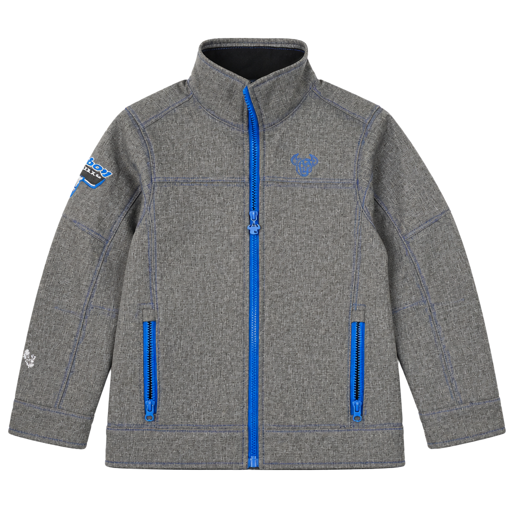 Cowboy Hardware Boys Tech Softshell Jacket Grey Heather with Blue Accents 1