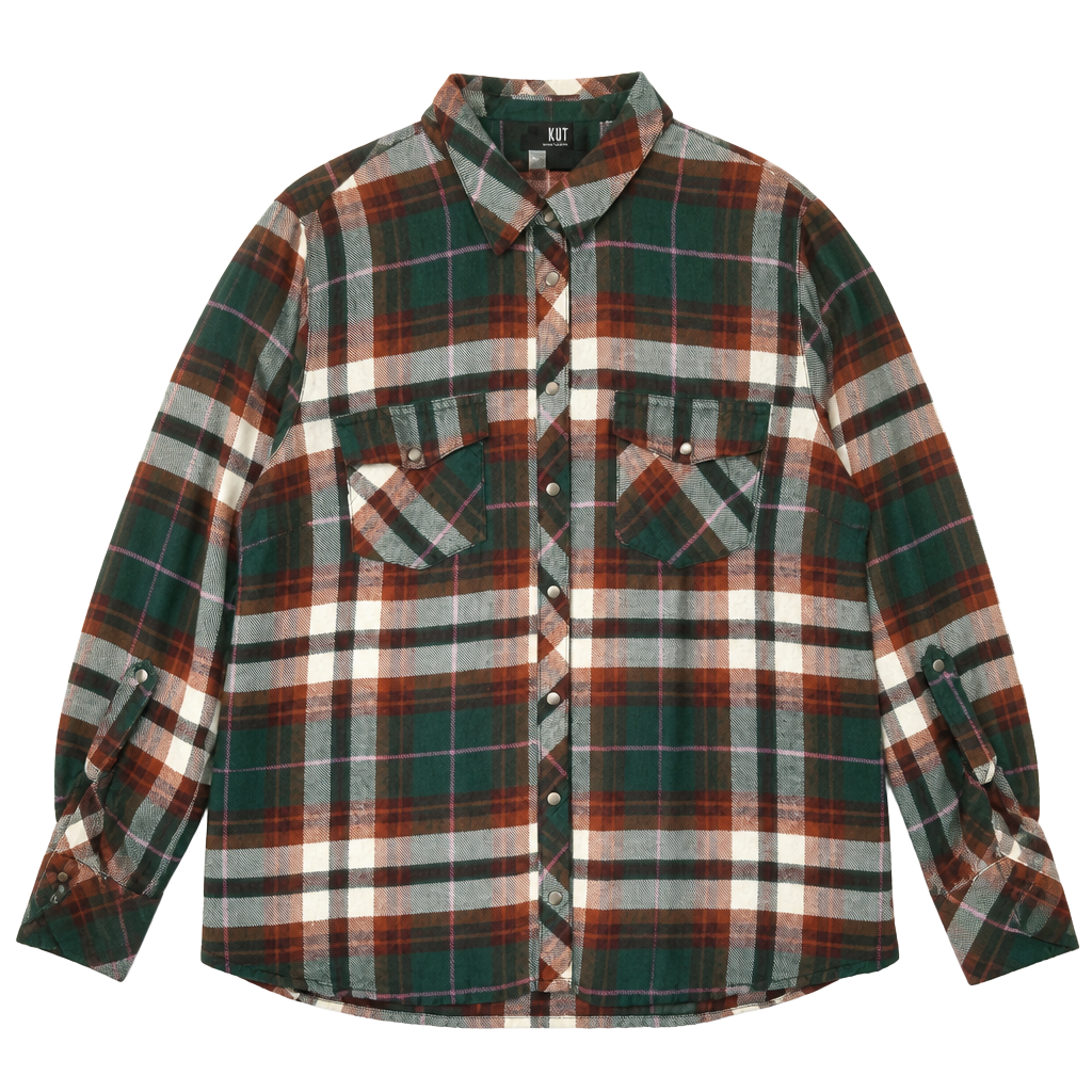 Kut From The Kloth Plaid Long Sleeve Button Down Shirt Size M Green Brown 1