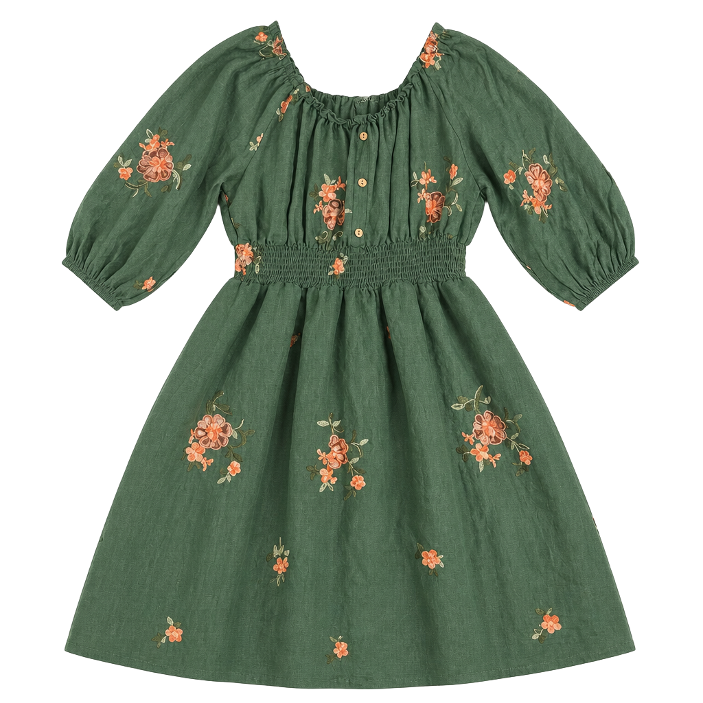 Kindred Olive Green Floral Embroidered Off-The-Shoulder Smocked Dress Size XL 1