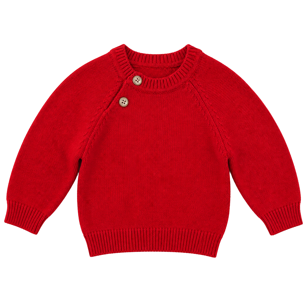 pureborn Red Cotton Knit Pullover Sweater with Shoulder Buttons US 6M 1