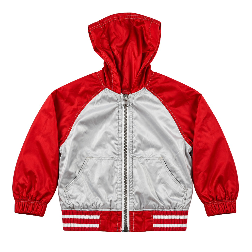 Old Navy Toddler Boys Red and Grey Zip-Up Hooded Varsity Jacket 1