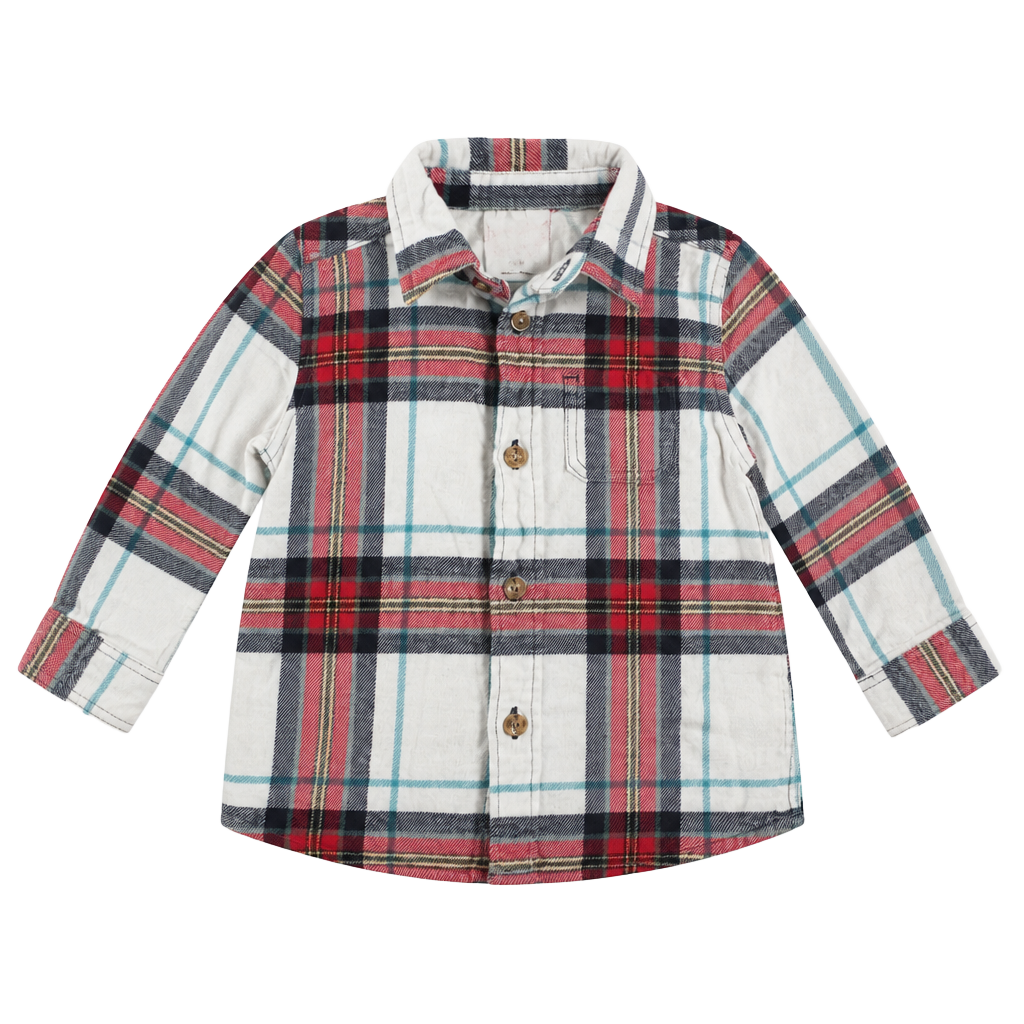 Jumping Beans Toddler Boys Long Sleeve Plaid Flannel Button Down Shirt Size 18M 1