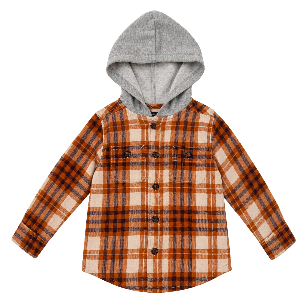 The Children's Place Toddler Boys Plaid Flannel Hooded Long Sleeve Button-Up Shirt 1