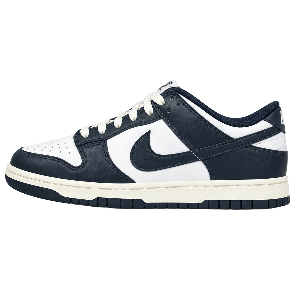 Nike Dunk Low PRM Size 8.5 Midnight Navy White Leather Sneakers 1