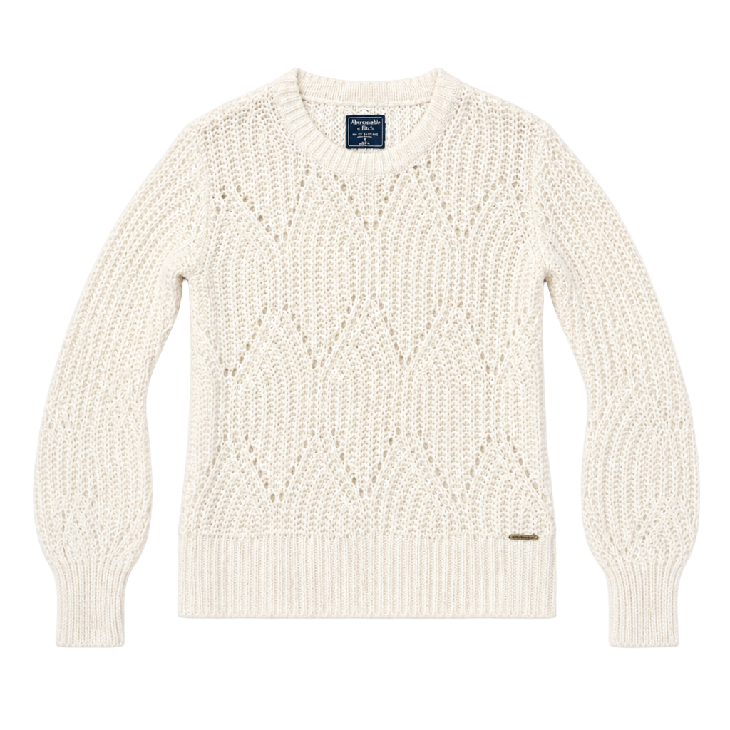 Abercrombie & Fitch Open Knit Ivory Wool Alpaca Blend Crew Neck Sweater 1