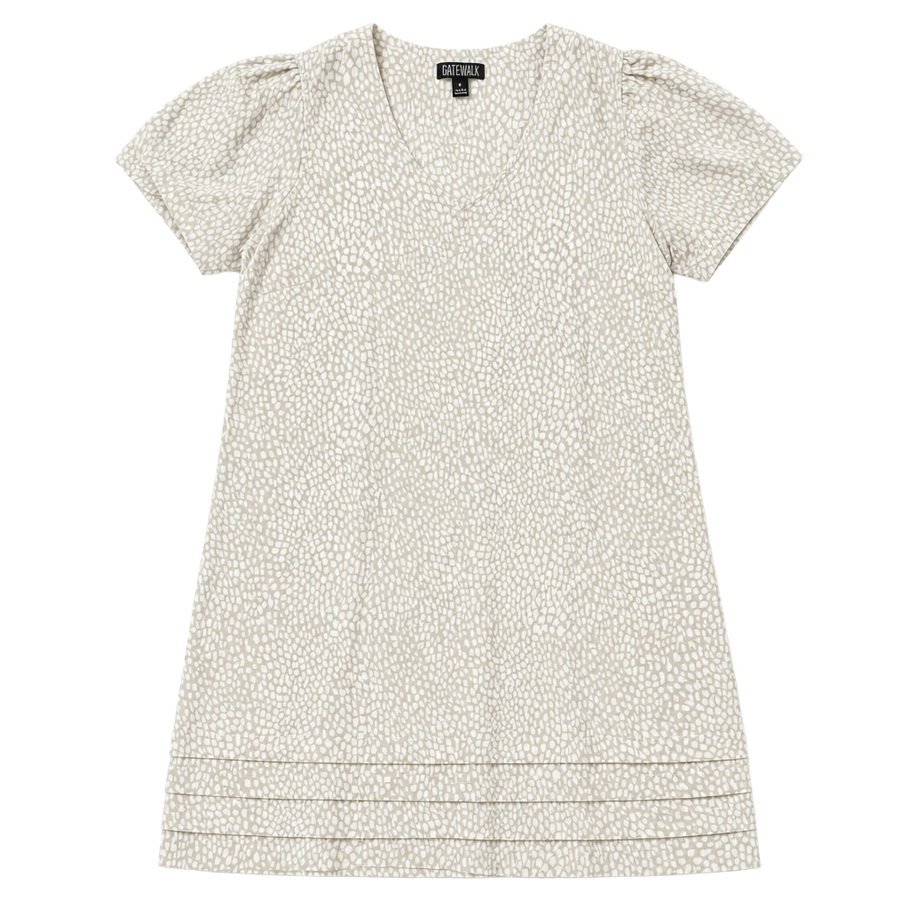 Nicole Miller Women's Linen all over pattern Dress White Beige Blend 1