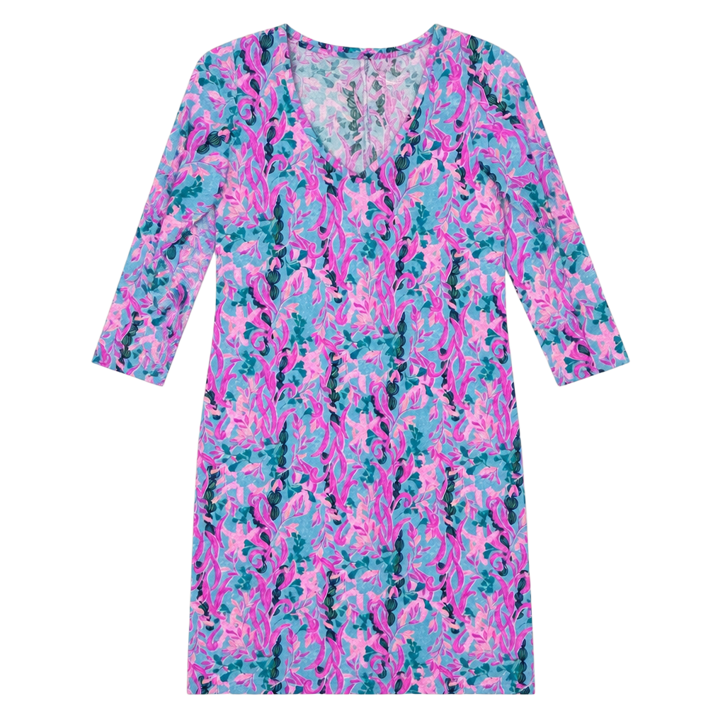 Lilly Pulitzer Tessa V-Neck 3/4 Sleeve Knit Dress in Seaweed Samba 1