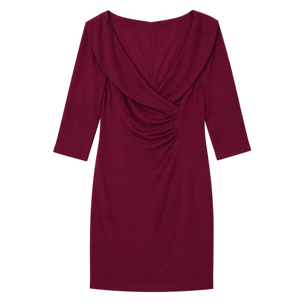 Eliza J New York Burgundy 3/4 Sleeve Shawl Collar Sheath Dress 1