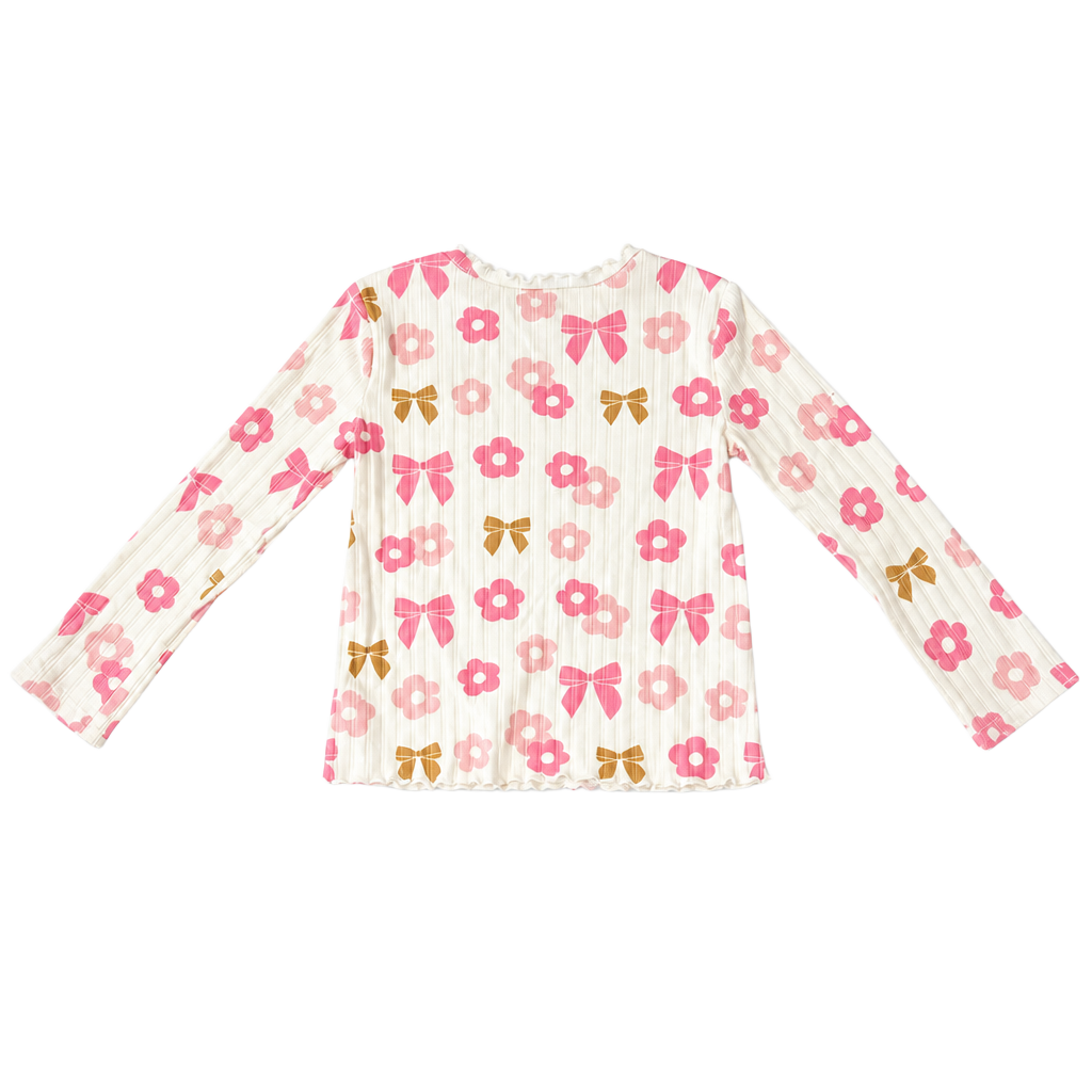 Girls long sleeve lightweight floral accent top 1