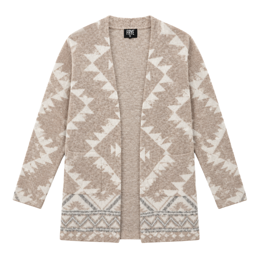 FRYE Open Front Cardigan Size XL Beige Southwestern Aztec Print 1