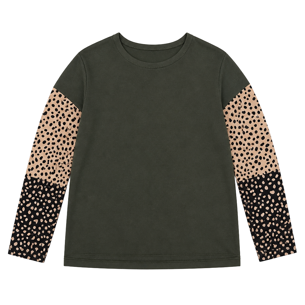 Heimish USA Olive Green Animal Print Patchwork Long Sleeve Top Size 1X 1