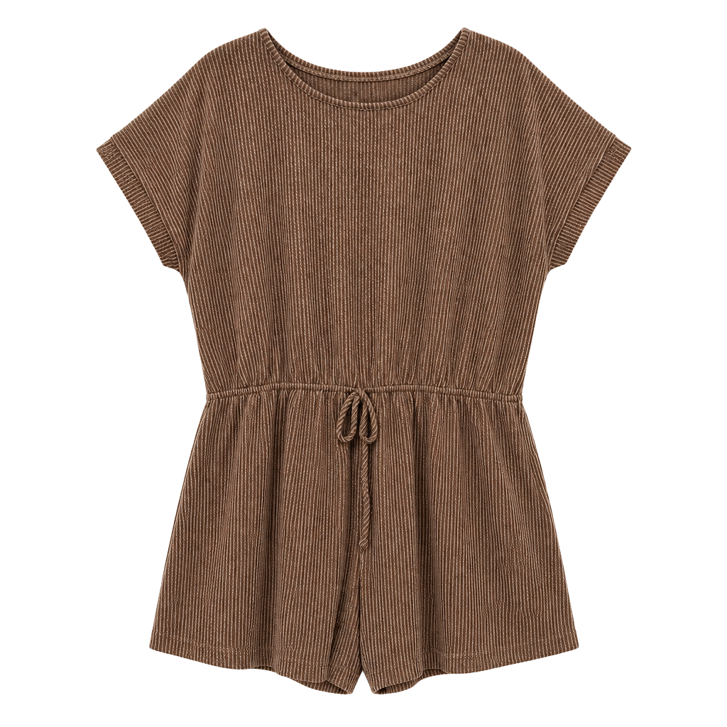 Heimish USA Romper Size 3X Brown Ribbed Short Sleeve Drawstring Waist 1